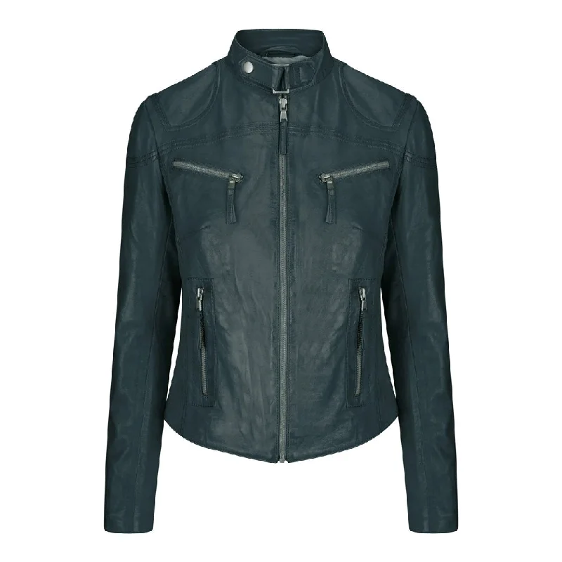 Women's Leather Fitted Biker Short Olive Green Jacket