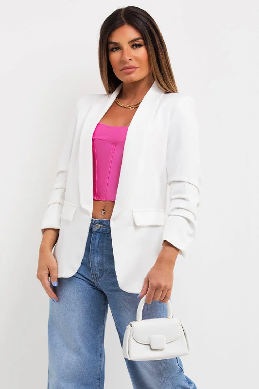 Off White Ruched Sleeve Blazer