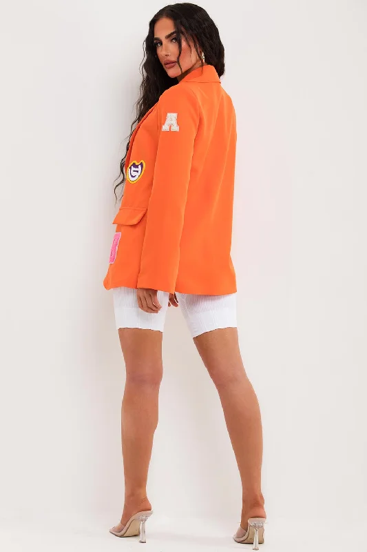 Oversized Blazer With Letter Detail Orange