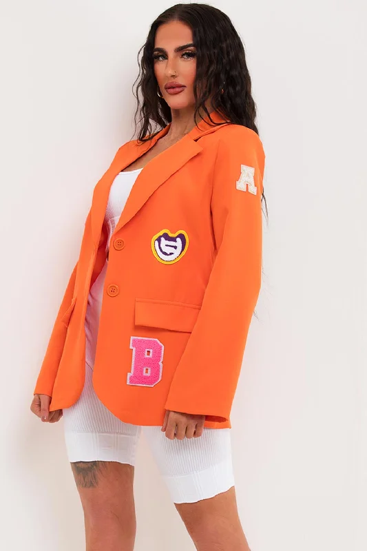 Oversized Blazer With Letter Detail Orange