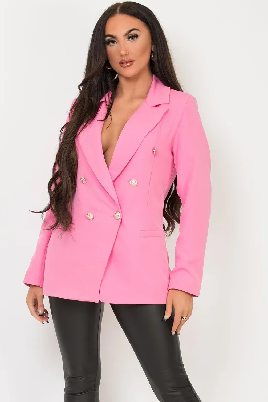 Pink Double Breast Blazer Jacket With Gold Buttons