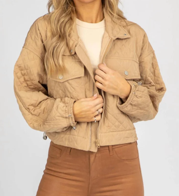 Quilted Zip Up Jacket In Beige