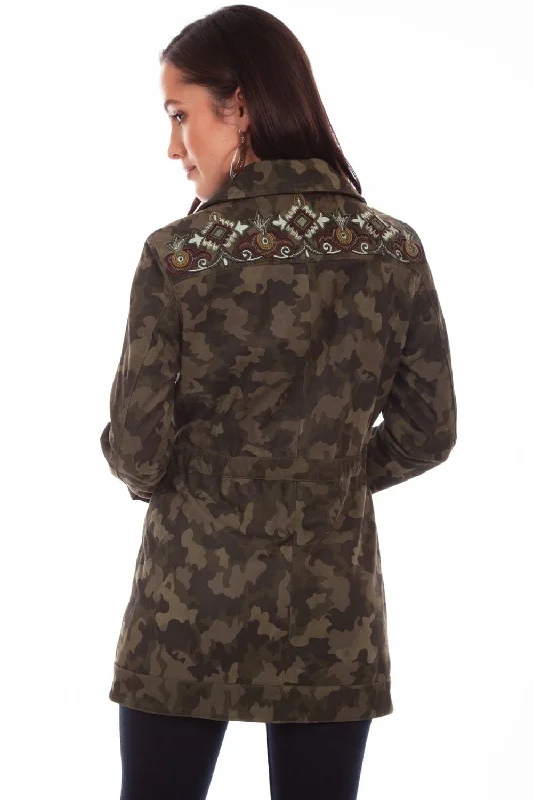 Scully Womens Olive Leather Camouflage Jacket