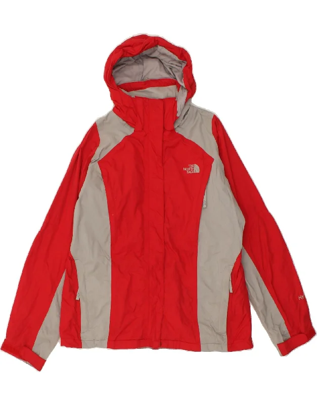 THE NORTH FACE Womens Hooded Rain Jacket UK 16Large Red Colourblock Nylon