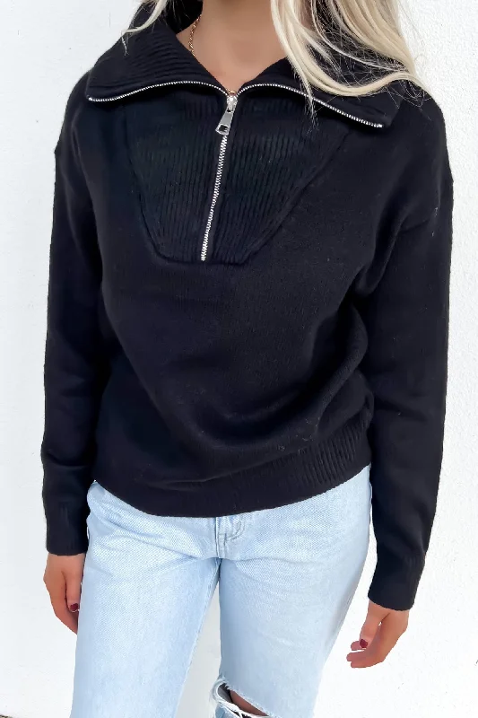 Victoria 1/4 Zip Knit Jumper Black