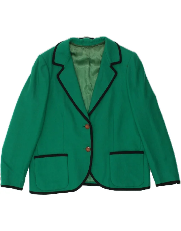 VINTAGE Womens 2 Button Blazer Jacket UK 14 Large Green