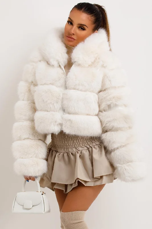 White Faux Fur Coat With Hood