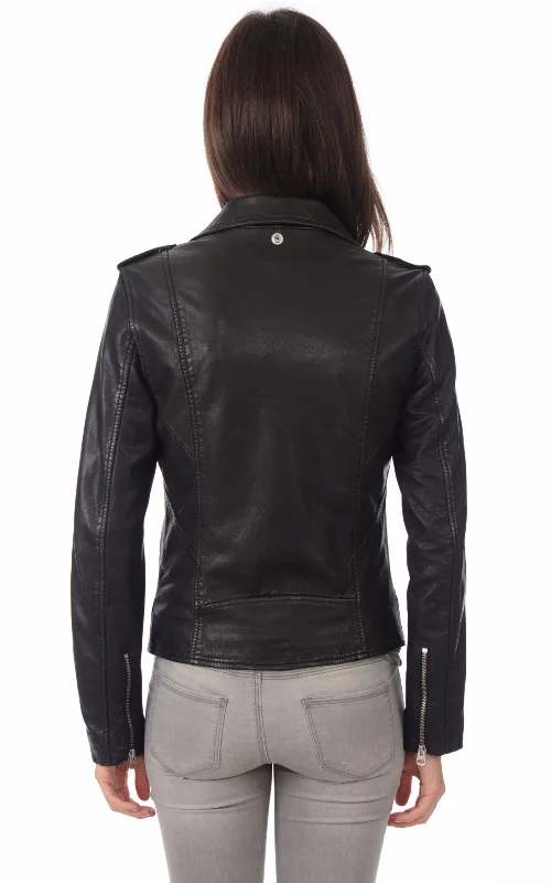 Women’s Classic Black Leather Motorcycle Jacket WJ028