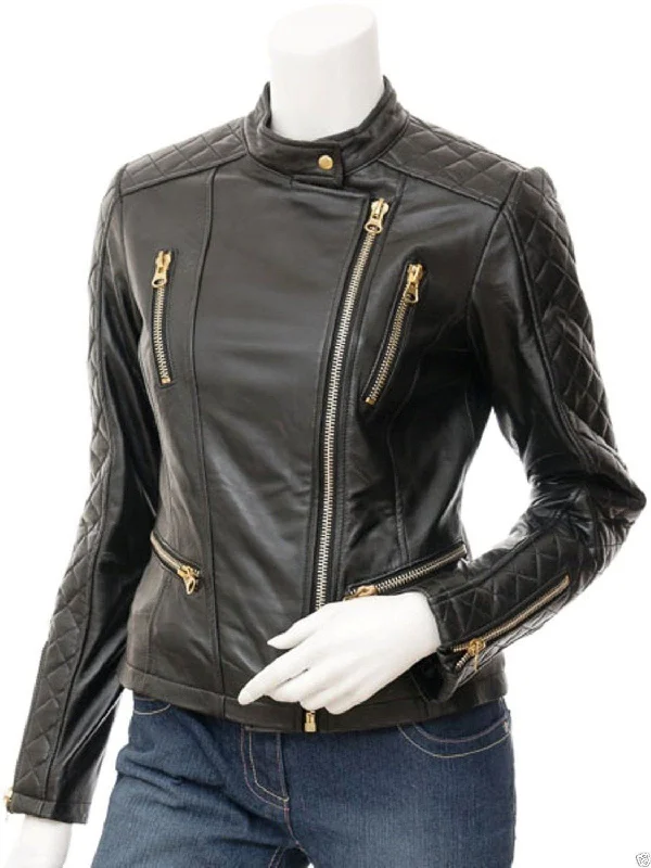 Women’s Quilted Leather Motorcycle Jacket WJ030