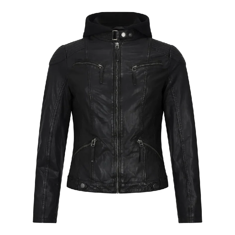 Women's Hooded Biker Leather Jacket