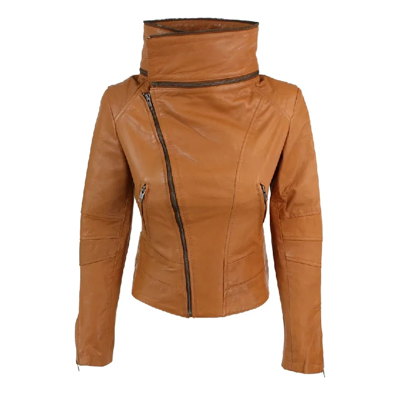 Women's Girls Leather High Collar Jacket