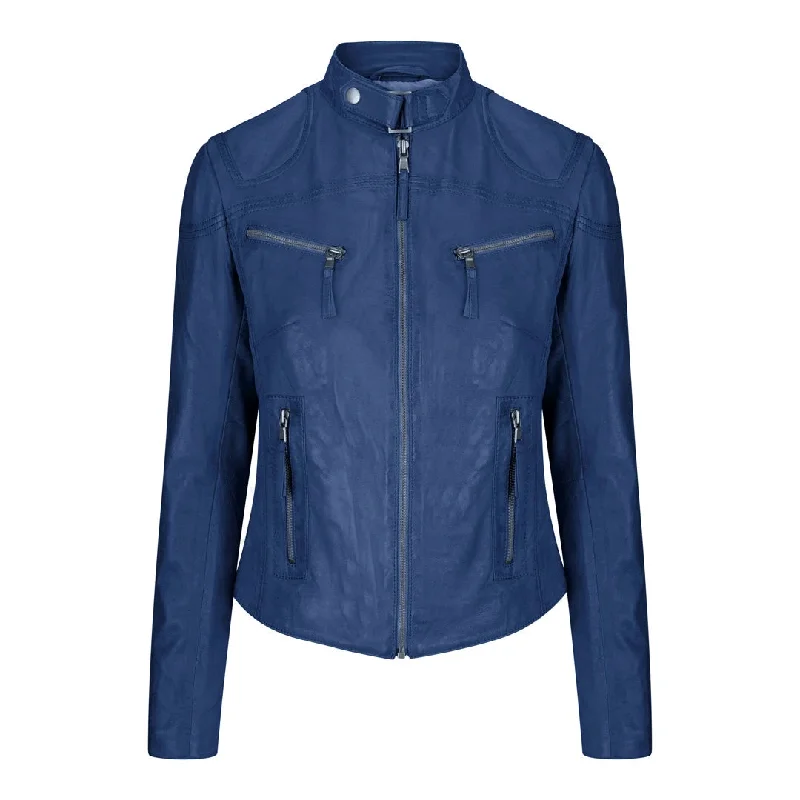 Women's Leather Fitted Biker Short Royal Blue Jacket