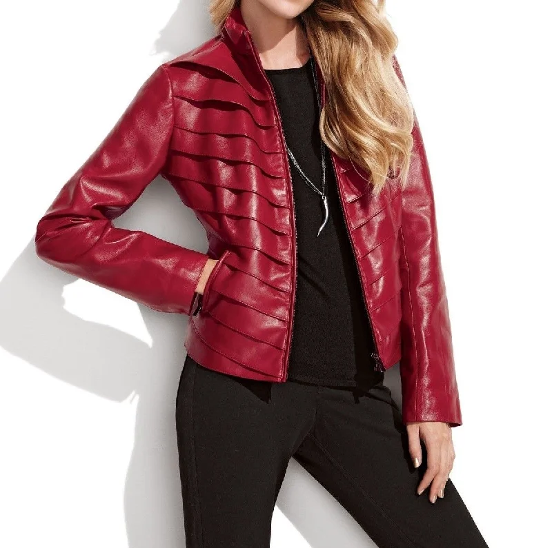 Women's Red Stylish Genuine Leather Jacket WJ021