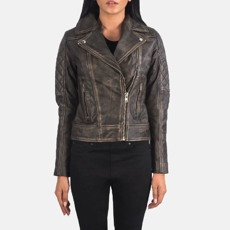 Women's Vintage Black Distressed Leather Motorcycle Jacket WD10