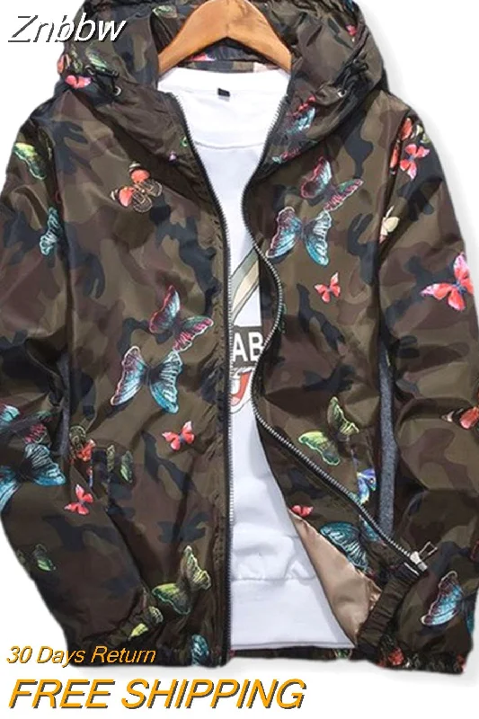 Znbbw High Quality Women Windbreaker Jacket Spring Summer Camo Thin Female Camouflage Butterfly Windbreaker Coats Hooded