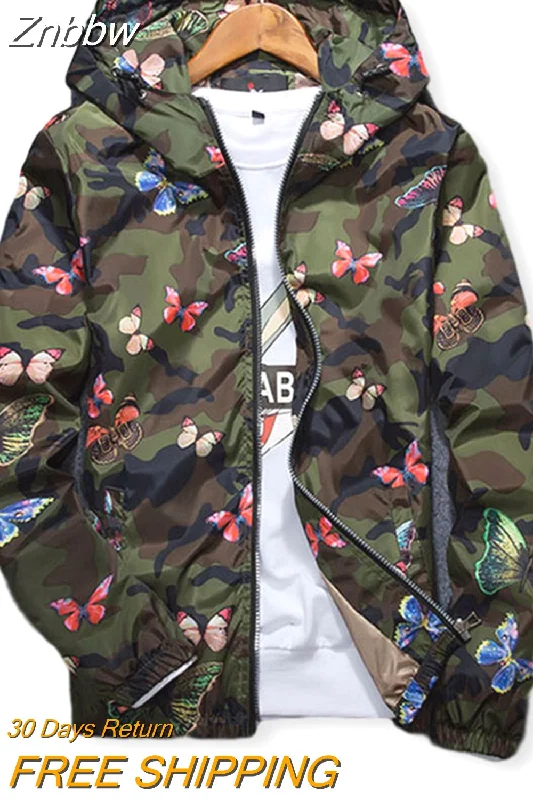 Znbbw High Quality Women Windbreaker Jacket Spring Summer Camo Thin Female Camouflage Butterfly Windbreaker Coats Hooded