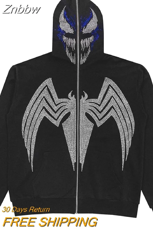 Znbbw Hop Joggers Sweatshirt 2023 Men Korean Fashion Punk Sport Coat Pullover Rhinestone Gothic Long Sleeve Zip Hoodies Y2k Jacket