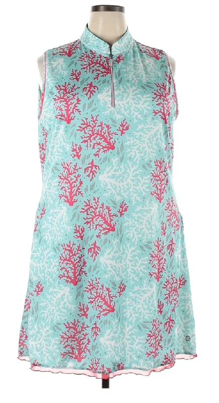 Bette & Court Aqua Blue Dress with White & Pink Coral Size XXL  MSP$98