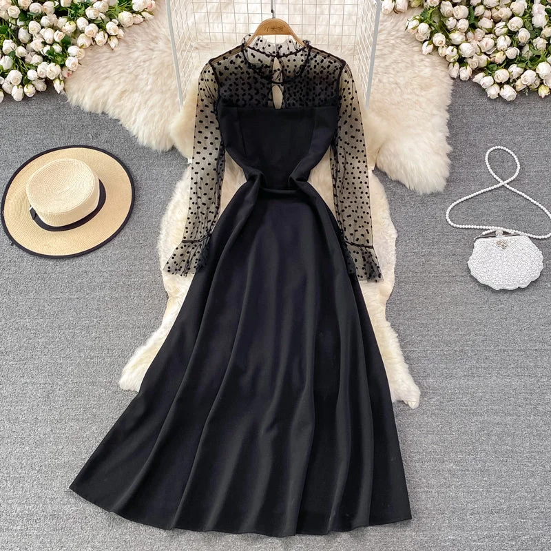 Elegant A Line Long Sleeve Dress See Through Dress  10912