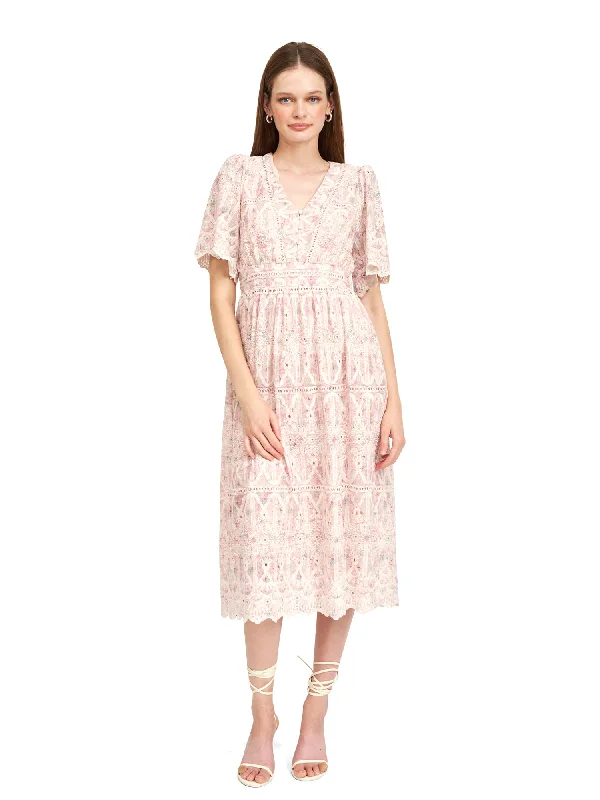 En Saison Embroidered Chiffon Midi Dress