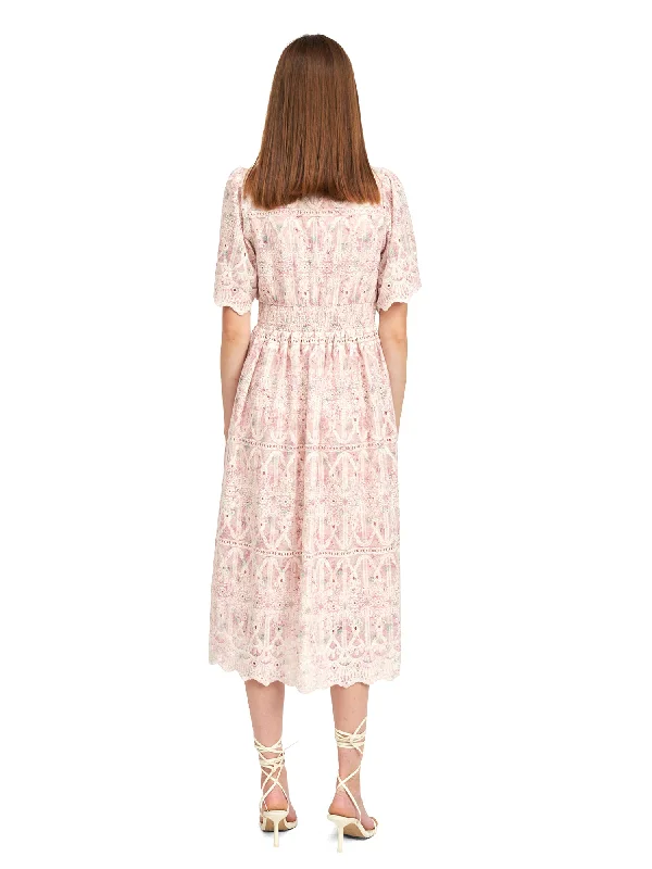 En Saison Embroidered Chiffon Midi Dress