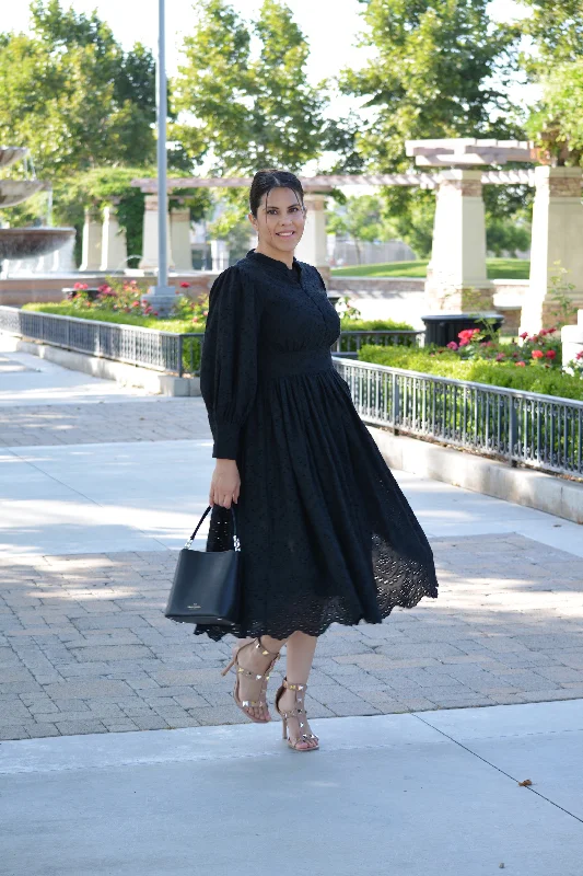 Florence Black Eyelet Cotton Dress