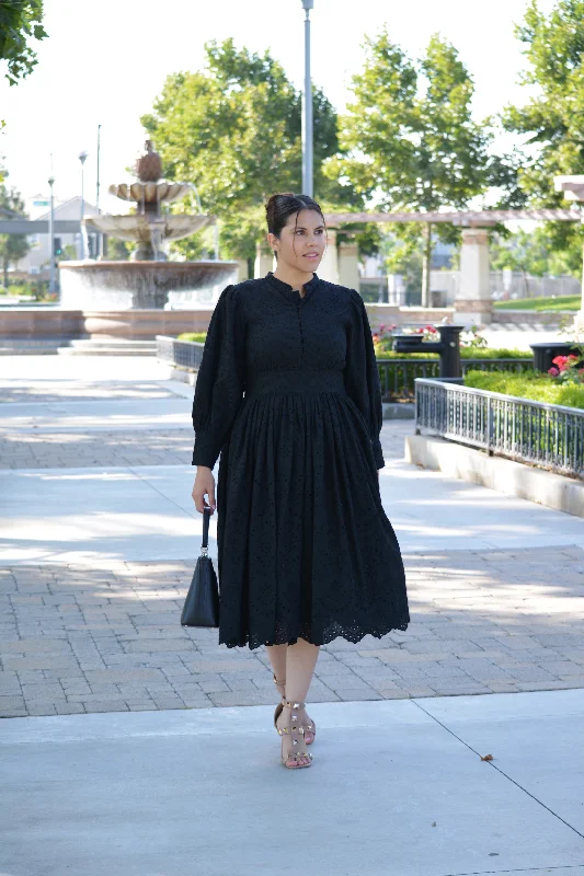 Florence Black Eyelet Cotton Dress