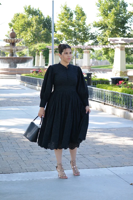 Florence Black Eyelet Cotton Dress