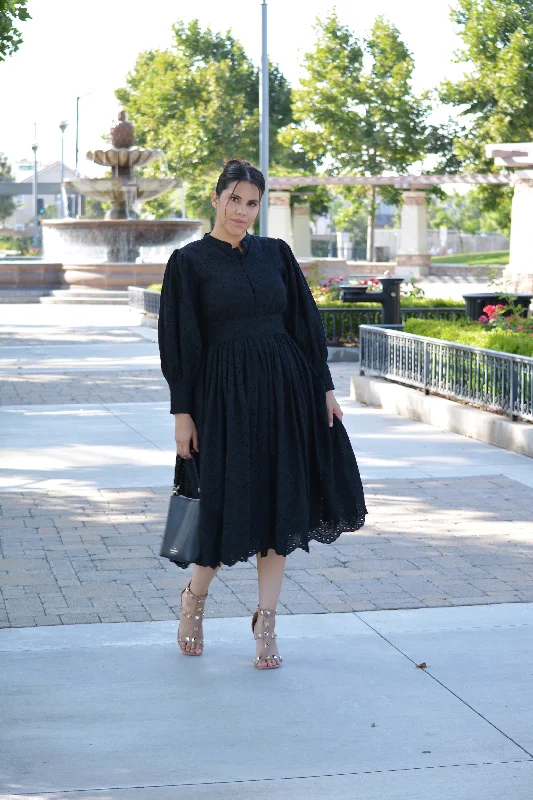 Florence Black Eyelet Cotton Dress