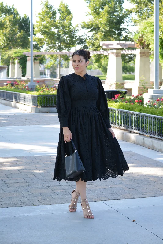 Florence Black Eyelet Cotton Dress