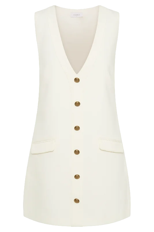 Florentina Sleeveless Suiting Mini Dress - Ivory