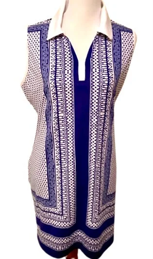 Izod Royal Blue & White Paisley Print Dress Size L