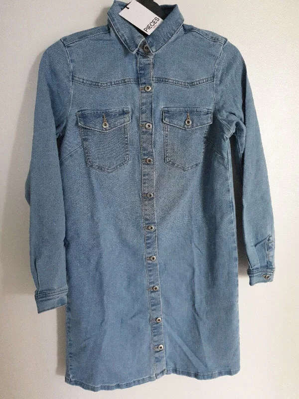 Pieces Button Front Mini Shirt Dress Blue Size XS ****Ref SW14