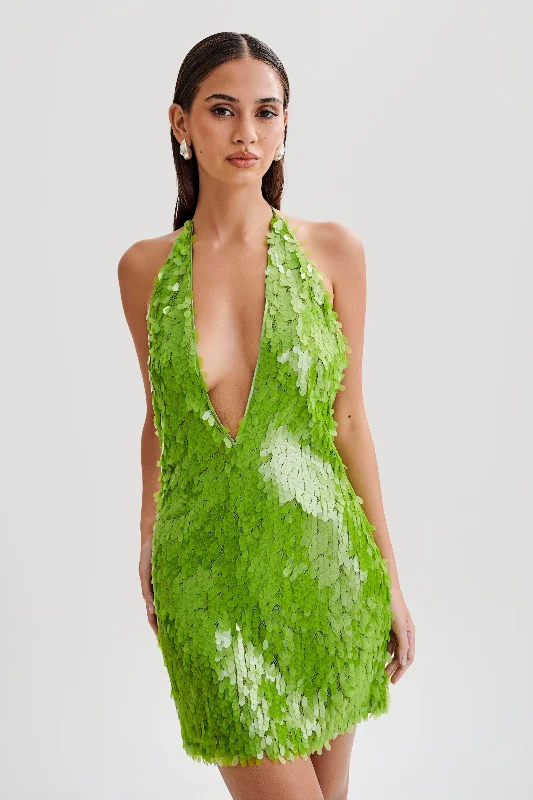 Primrose Sequin Halter Mini Dress - Parakeet Green