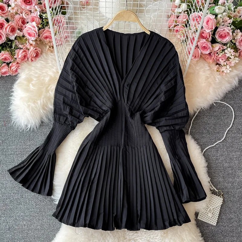 Unique V Neck Long Sleeve Dress Fashion Dress  10911