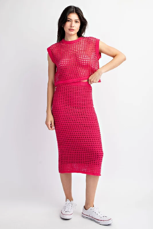 Woven Way Crochet Set Skirt and Crop Top in Fuchsia