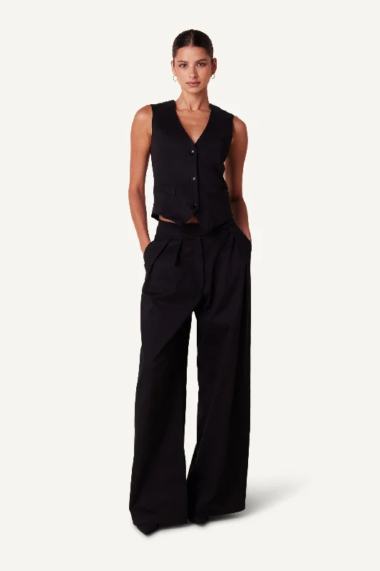 BROOKLYN HIGH RISE PLEATED TWILL PANT | BLACK