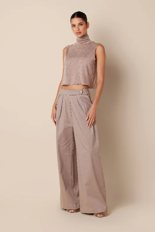 BROOKLYN HIGH RISE PLEATED TWILL PANT | TOAST