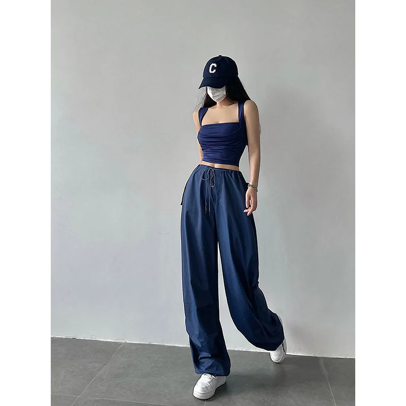 Dalia Solid Color High Waist Straight Leg Parachute Pants