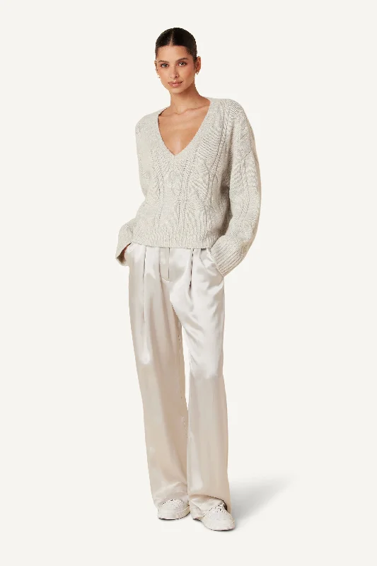 EMERSON HIGH RISE PLEATED SILK PANT | BLIZZARD