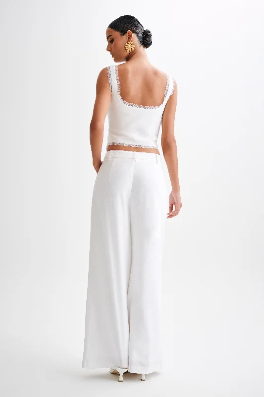 Franca Linen Wide Leg Pant - White