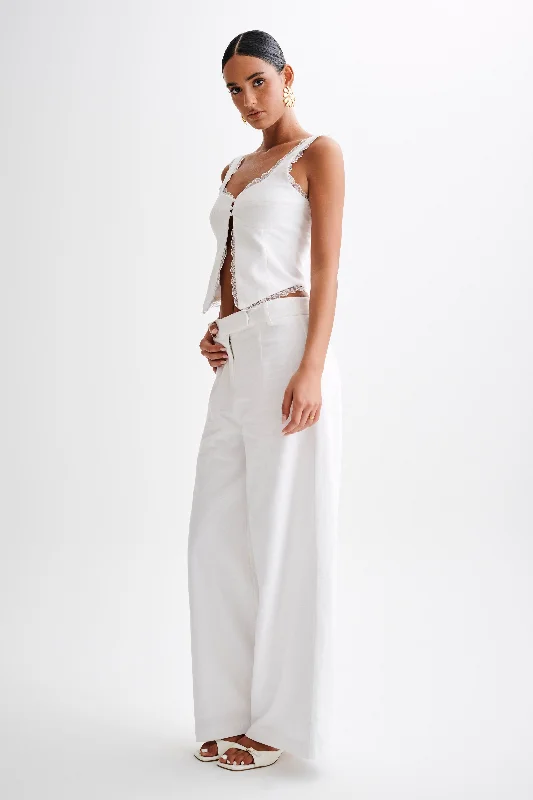 Franca Linen Wide Leg Pant - White