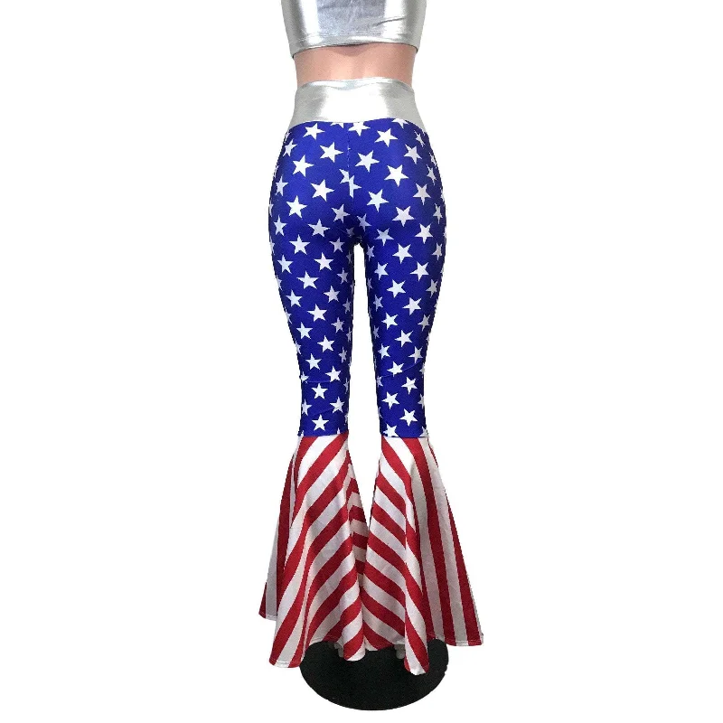 High Waisted Bell Bottom Flares - Stars & Stripes Flag