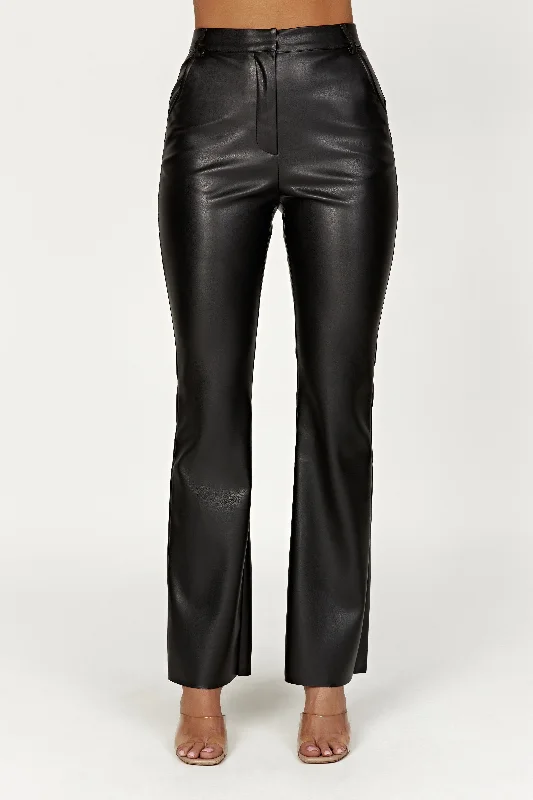 Tyra Straight Leg Faux Leather Pants - Black