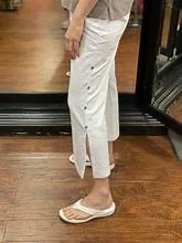 Pants-White-Side Slit-Button Up Flood -Women's-5708