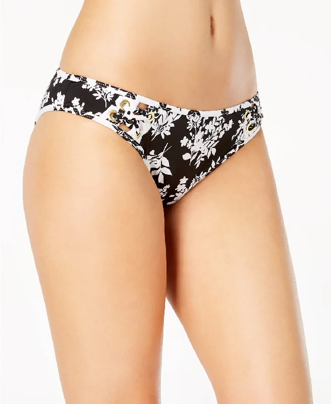 Bar III Women's Woodland Floral Printed Hipster Swim Bottoms, Black, XL