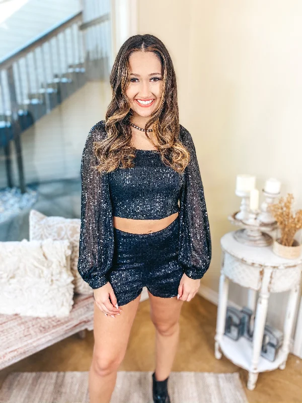 Last Chance Size Small | Sippin' Pretty Sequin Shorts in Black