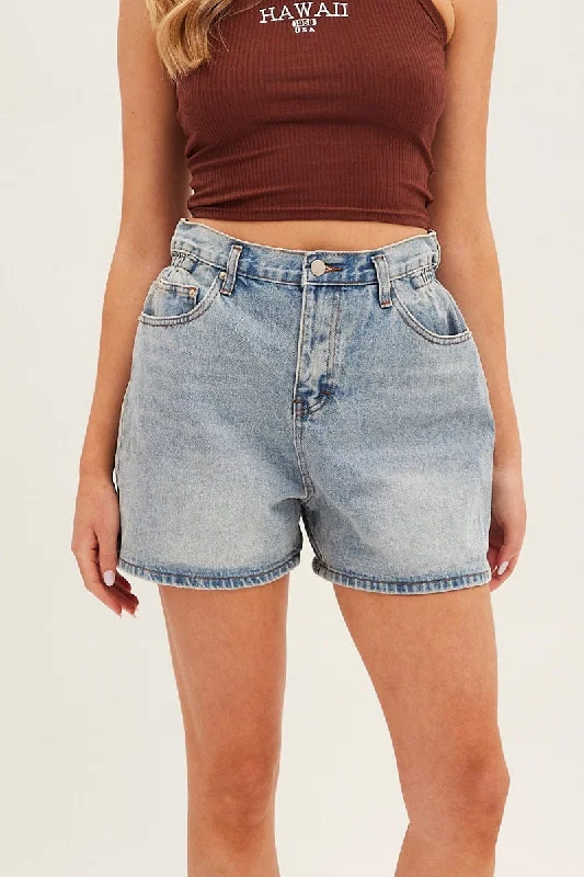 Blue High Waist Denim Shorts Relaxed