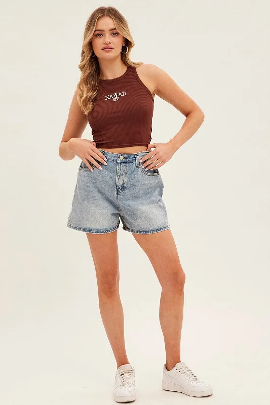 Blue High Waist Denim Shorts Relaxed