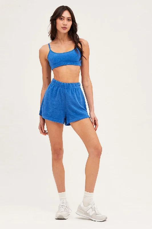 Blue Mini Shorts High Rise Terry